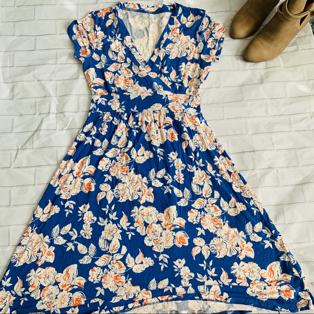 L.L. Bean Floral  V- neck dress midi